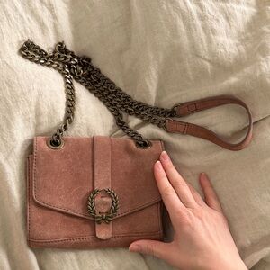 Zara Blush Suede Chain Crossbody Bag